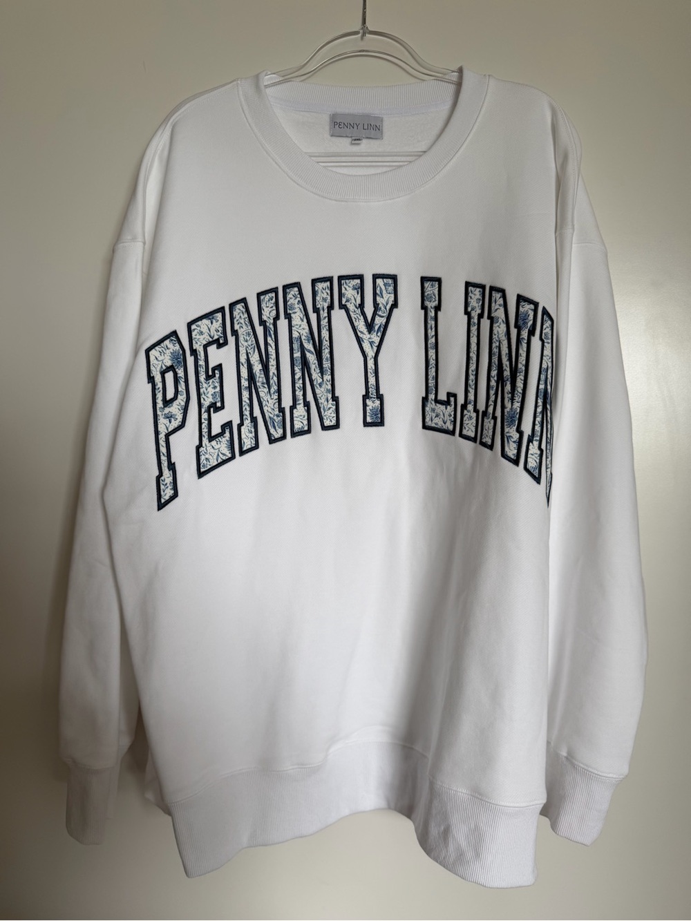 Penny Linn Needlepoint White Graphic Crewneck Sweatshirt NEW